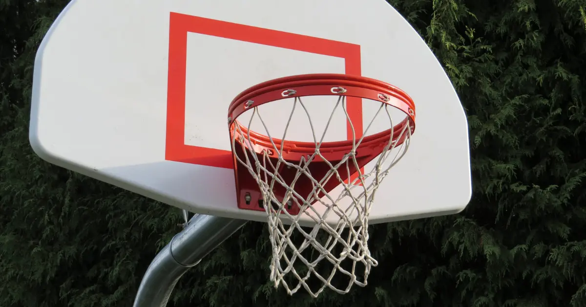 image has basketball hoop with a double rim